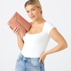 Hammitt VIP Medium Zippered Leather Pink Sands Crossbody Clutch Handbag Bag New